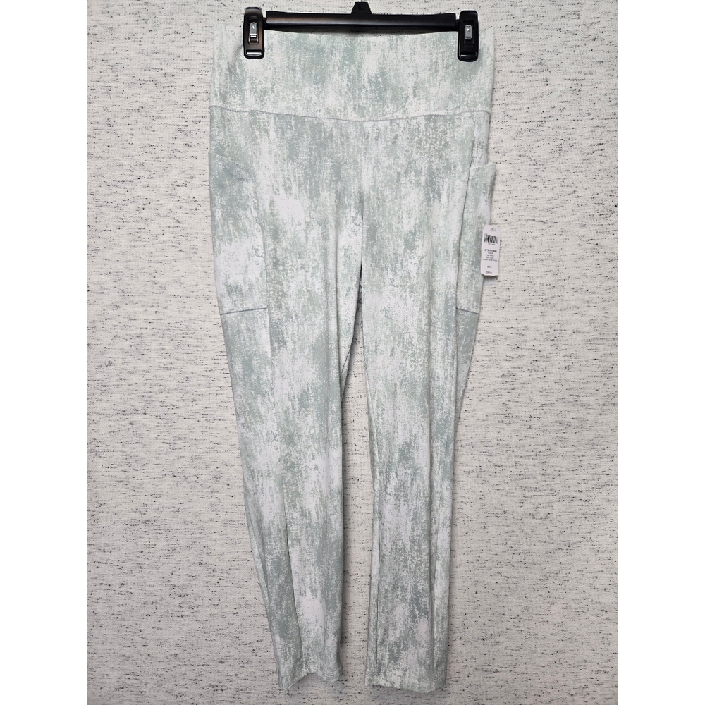 NWT Green and White Abstract High Waist Womens Workout Leggings Cropped